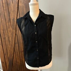 Maeve by Anthropologie Button Down 100% Cotton Sheer Blouse XS - Navy/Black EUC